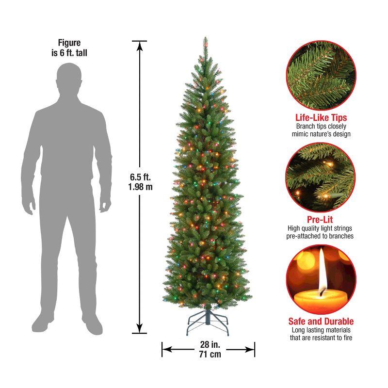 National Tree Company 6.5 ft Artificial Pre-Lit Slim Christmas Tree, Green, Kingswood Fir, Multicolor Lights, Includes Stand