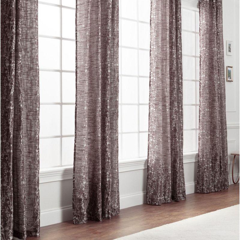 Chanasya 2pk Jacquard Floral Partial Room Darkening Grommet Window Curtain Panels - Set of 2 - 52 x 63 Inches Long - Brown