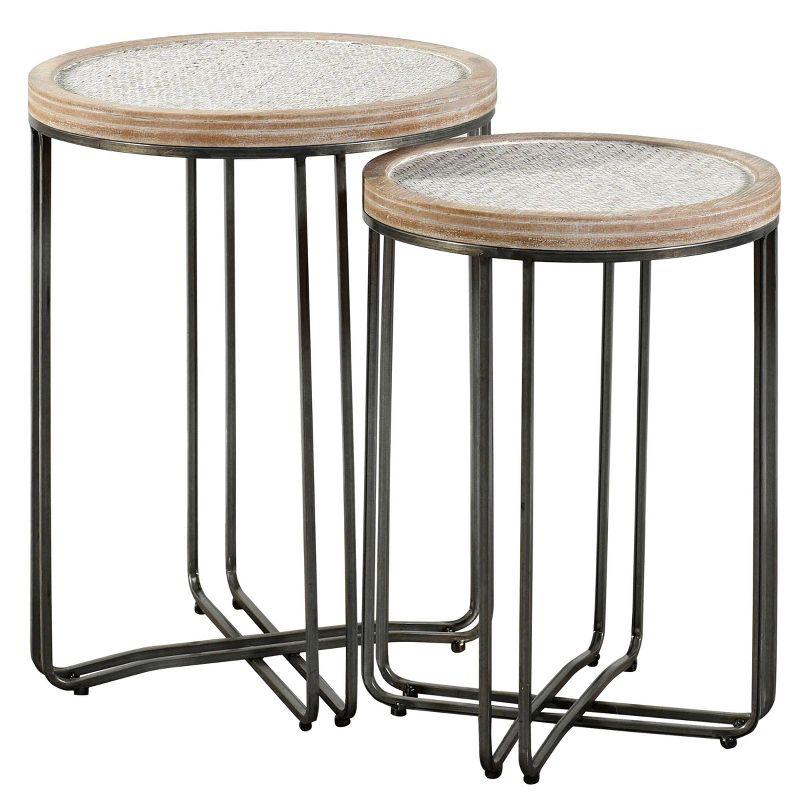 Set of 2 Ryder Round Nested Side Tables Tan/Black - StyleCraft: Metal & Rattan, No Assembly Required