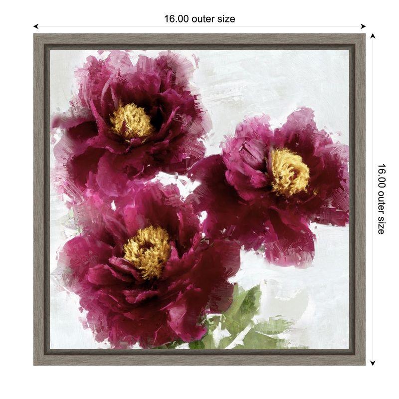 Burgundy Bloom Floral Canvas Print with Grey Frame, 16 x 16 inches