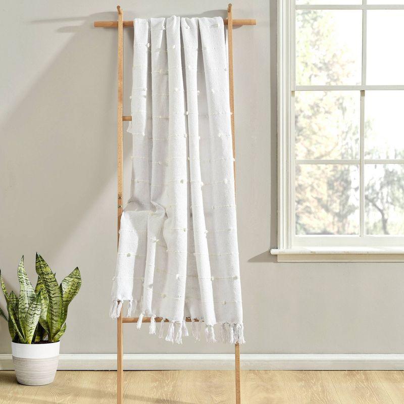 50"x60" Boho Tufted Cotton Woven Tassel Throw Blanket with Fringes White - Lush Décor: Lightweight, Cozy, Machine Washable