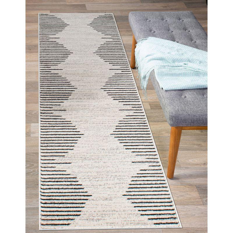 Cream and Beige Synthetic Stripe Runner Rug 2'x7'