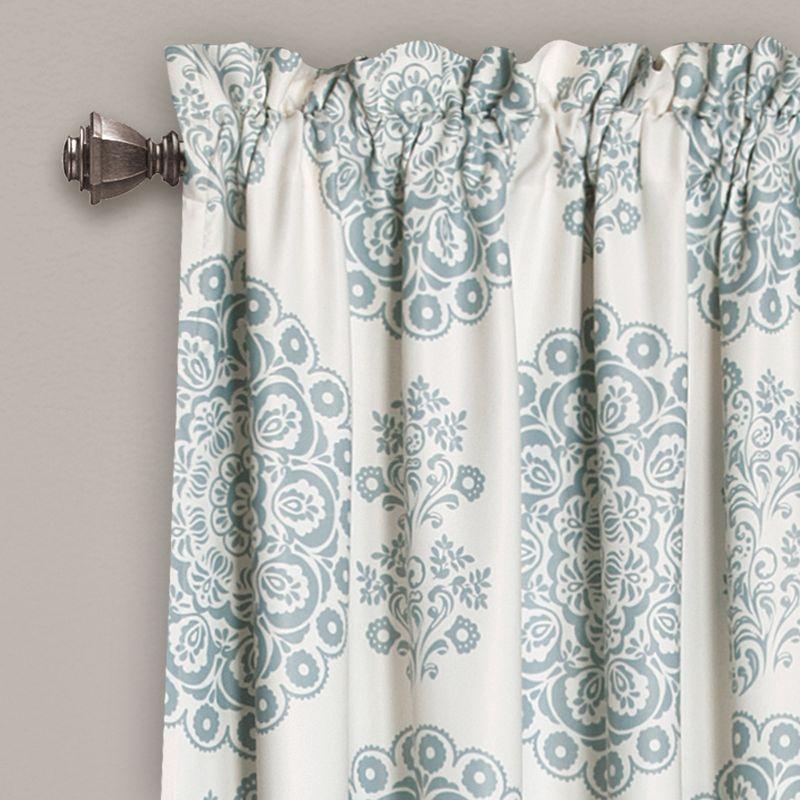 Blue Medallion Pattern Blackout Polyester Curtain Pair