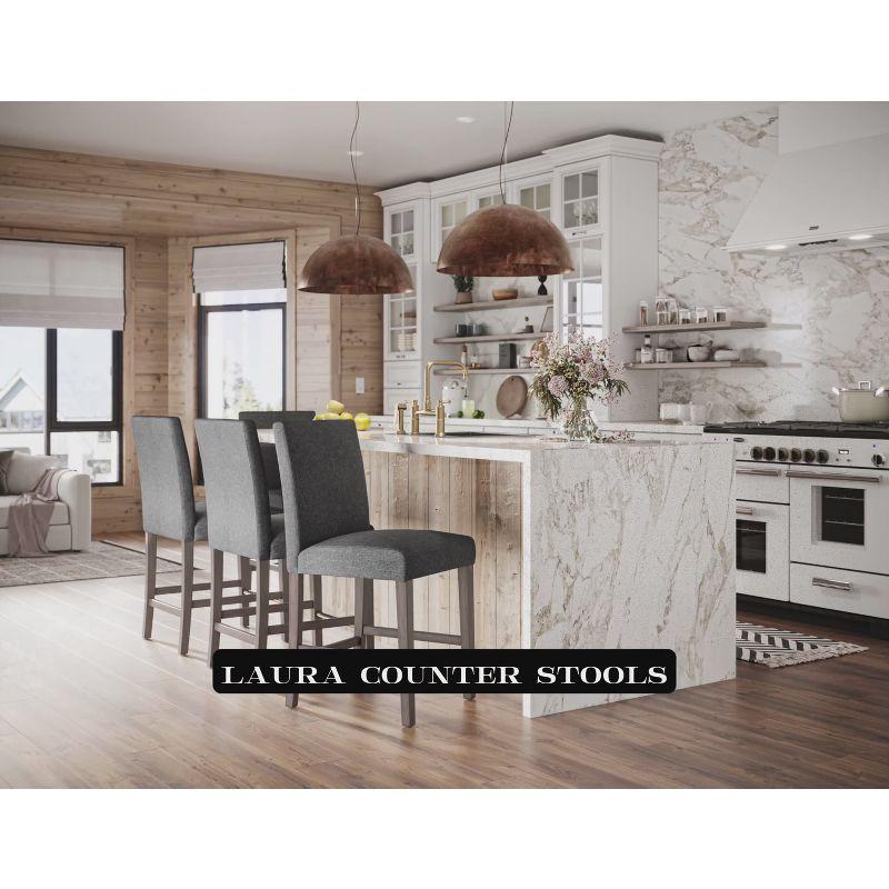 Laura Gray Fabric and Wood Counter Height Barstool with Steel Footrest