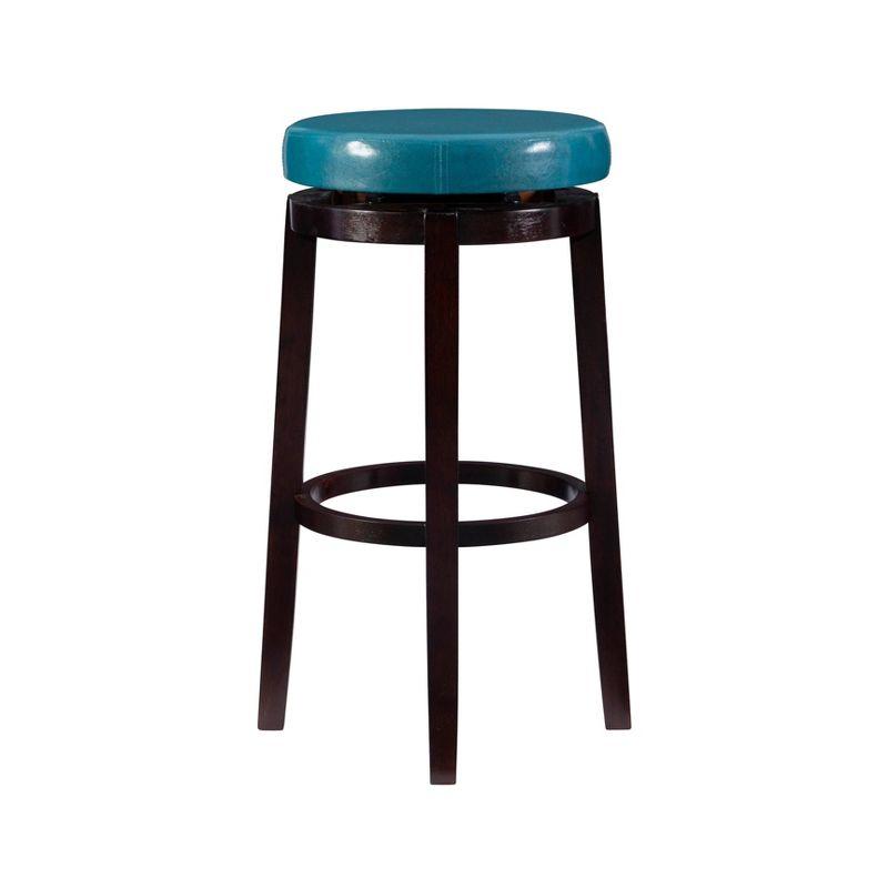 Teal Backless Swivel Wood and Leather Bar Stool