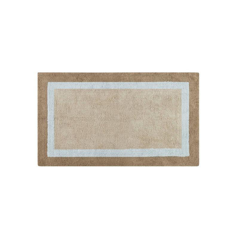 27"x45" Salem Border Bath Rug Blue: Madison Park, Cotton Tufted, Machine Washable, Latex Backing