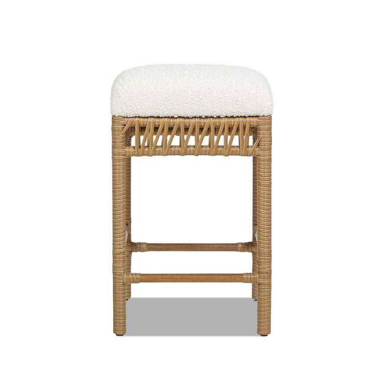 Bayou Breeze Lucia 25.5" Backless Upholstered Counter Stool With Resin Rattan Frame, Ivory White Boucle,Upholstered dining room chair,dinning chair,kitchen chair