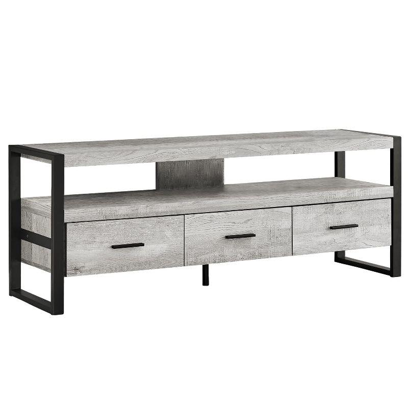 Monarch Specialties Tv Stand 60 Inch Console Media Entertainment Center Storage Drawers Metal Laminate Grey Black Contemporary Modern