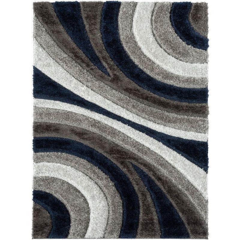 Navy Shag Geometric Easy-Care 5' x 7' Area Rug