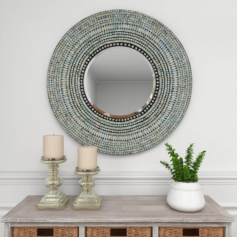 Olivia & May Wood Handmade Mosaic Wall Mirror Silver : Nautical Coastal Decor, 31.5" Round, No Assembly Required