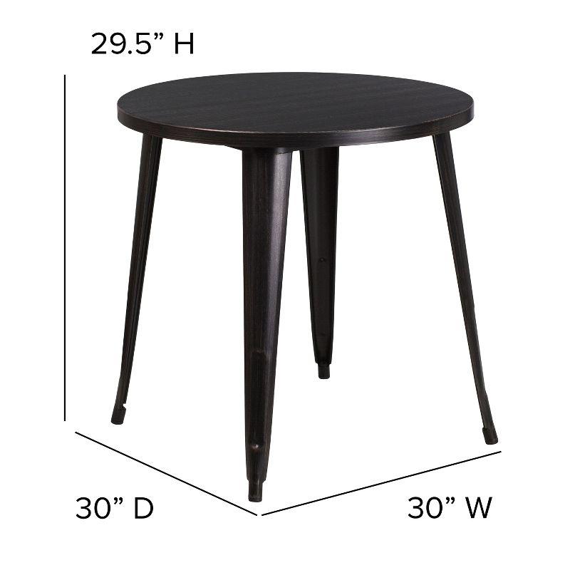 Vibrant Retro-Modern 30" Black and Antique Gold Round Metal Table