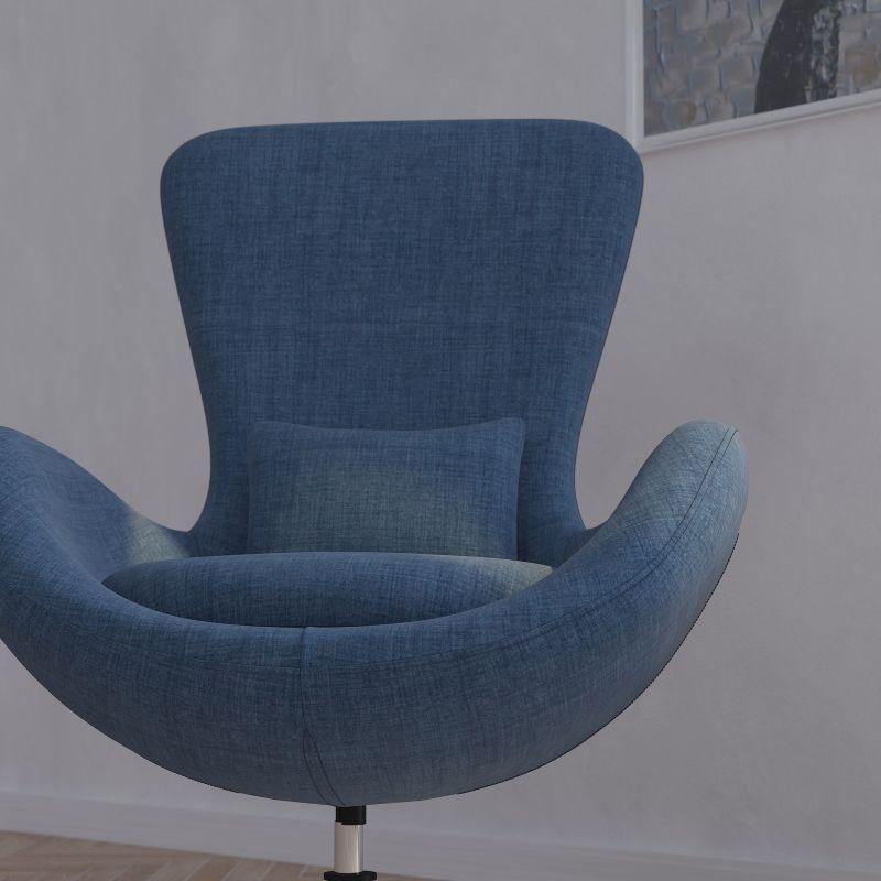 Merrick Lane High-Back Egg Style Lounge Chair in Blue Fabric Upholstery With 360° Swivel Chrome Base