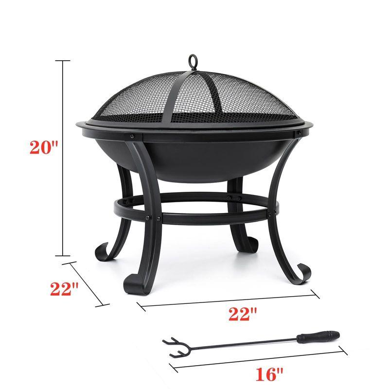 SINGLYFIRE 22 Inch Fire Pit Stainless Steel Round Outdoor Wood Burning Fire Bowl Black