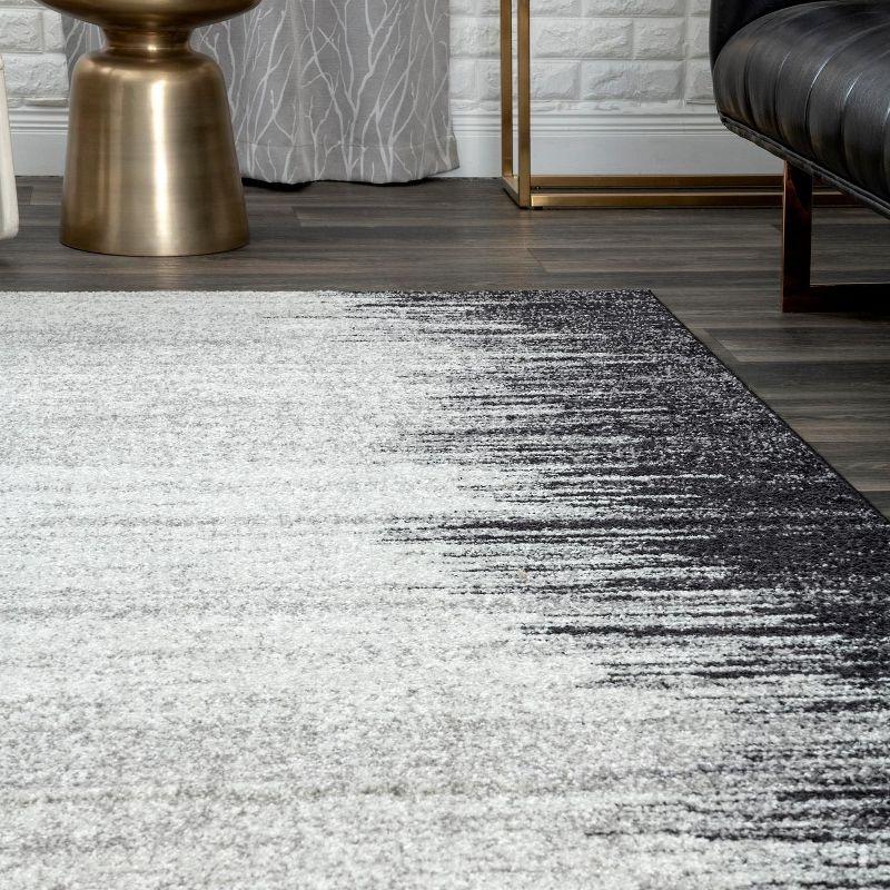 Gray and Black Rectangular Reversible Synthetic Area Rug