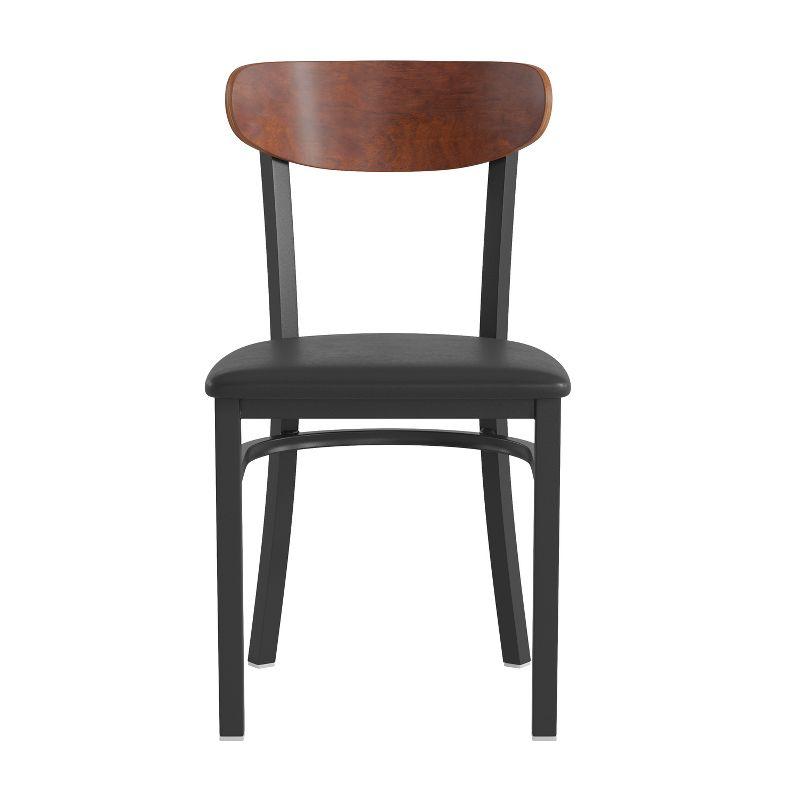 Flash Furniture Wright Commercial Dining Chair with 500 LB. Capacity Black Steel Frame, Walnut Finish Wooden Boomerang Back, and Black Vinyl Seat