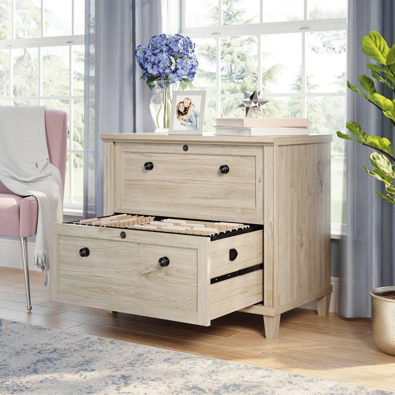 Sauder 2 Drawer Hammond Lateral File Cabinet Chalk Oak: Modern Style, Rubberwood Frame, Spot Clean