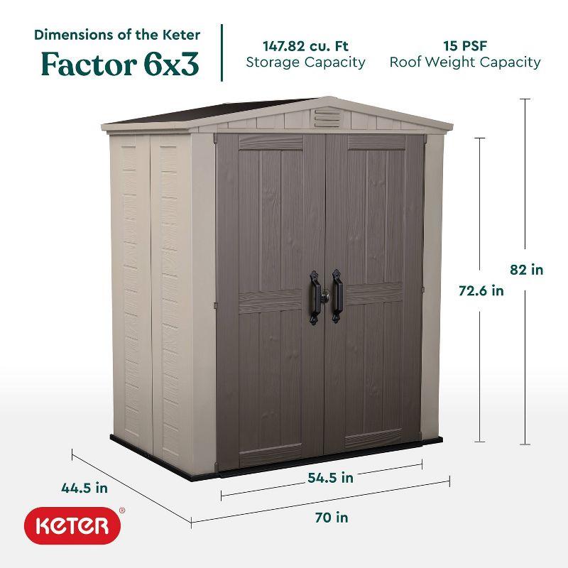 Keter 6'x3' Factor Outdoor Storage Shed Brown: Resin Frame, All-Weather, 10 Year Limited Warranty