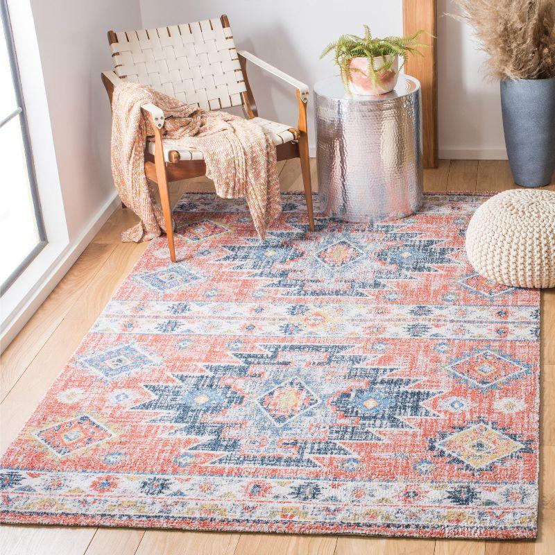 Handmade Blue Cotton and Synthetic Flat Woven Rug