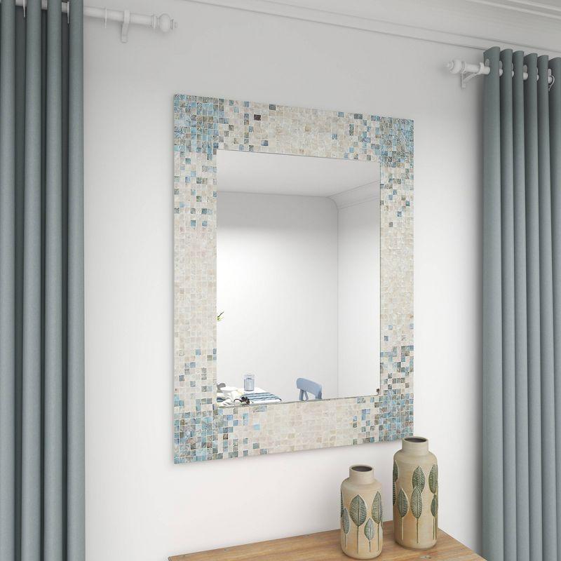 Mother of Pearl Handmade Mosaic Wall Mirror with Blue Corners Cream - Olivia & May