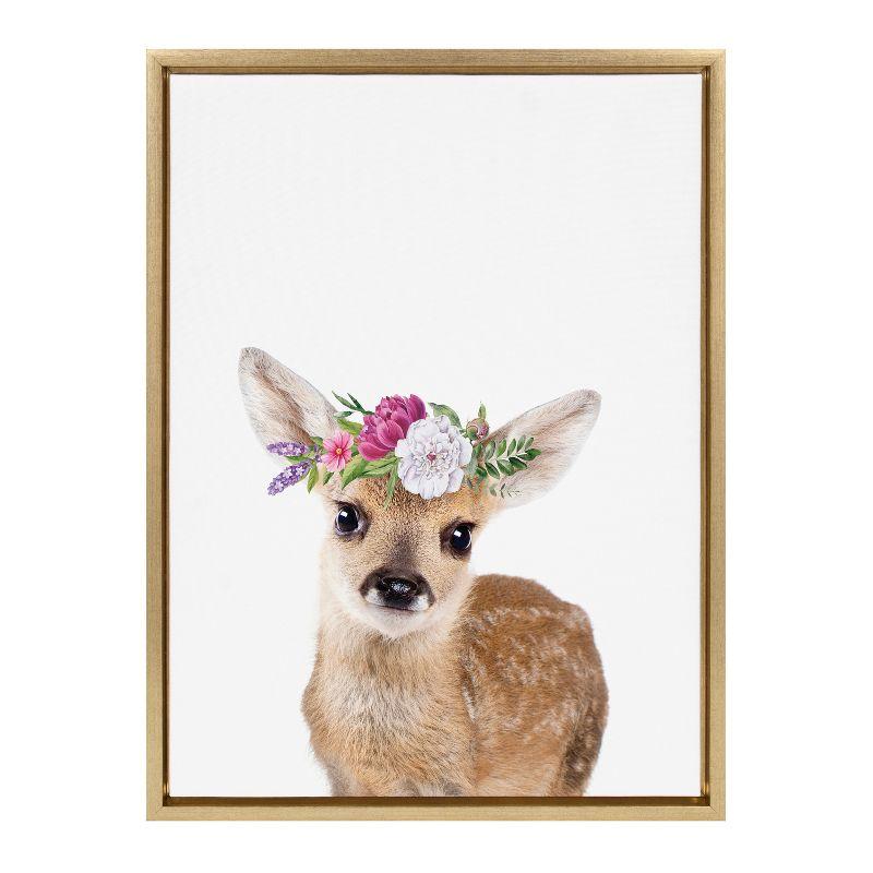 Kate & Laurel All Things Decor 18"x24" Sylvie Flower Crown Fawn Framed Wall Art by Amy Peterson Art Studio