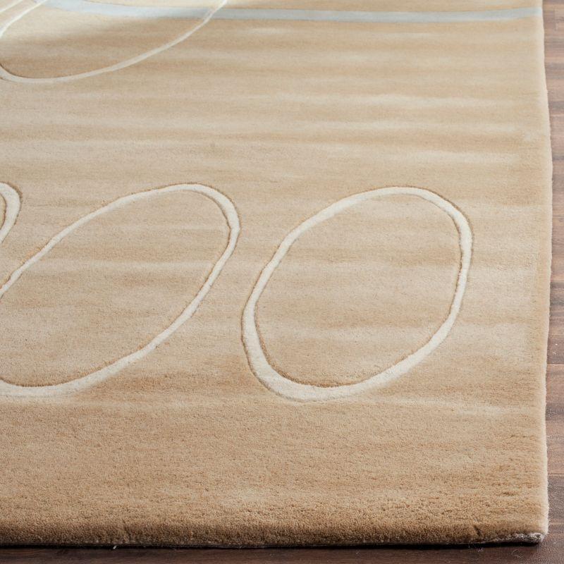 Ivory and Beige Tufted Wool and Viscose Square Rug