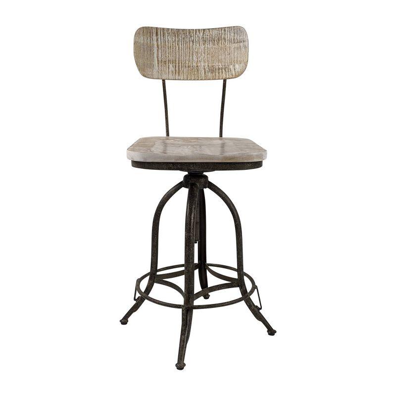 Natural Driftwood and Aged Iron Adjustable Swivel Barstool