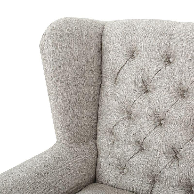 Beige Velvet Wingback Accent Chair with Wood Legs