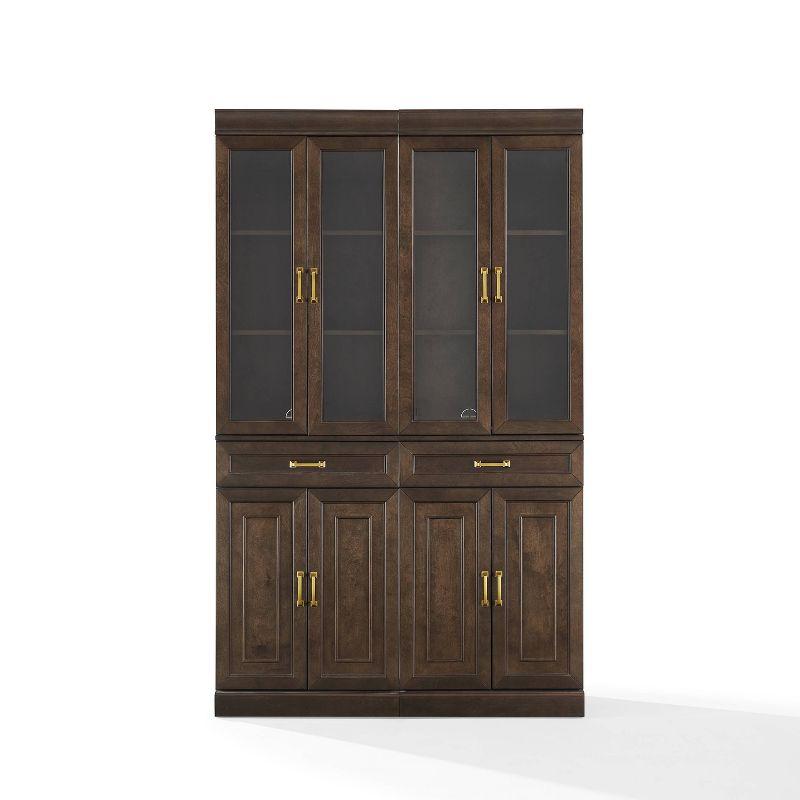 Crosley 78" Stanton 2pc Glass Door Kitchen Storage Pantry Cabinet Set Coffee: Traditional Style, MDF Wood Veneer, 10 Shelves