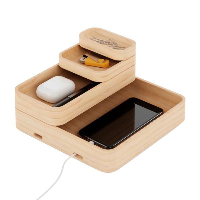 Hoek Stack Modular Desk Organizer - Sustainable Solid Wood with Sliding & Stackable Trays, Cork Bottom - Mid-Century Modern Setup to Study (Birch)