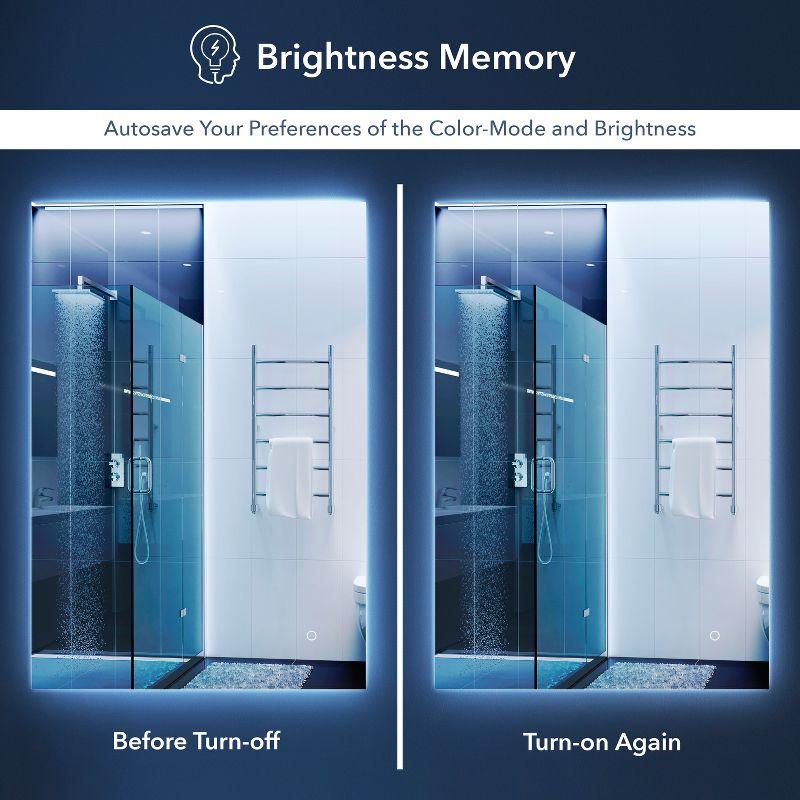 Nora 48" x 22" Rectangular Frameless Anti-Fog Aluminum Back-lit Tri-color LED Bathroom Vanity Mirror with Smart Touch Control - JONATHAN Y