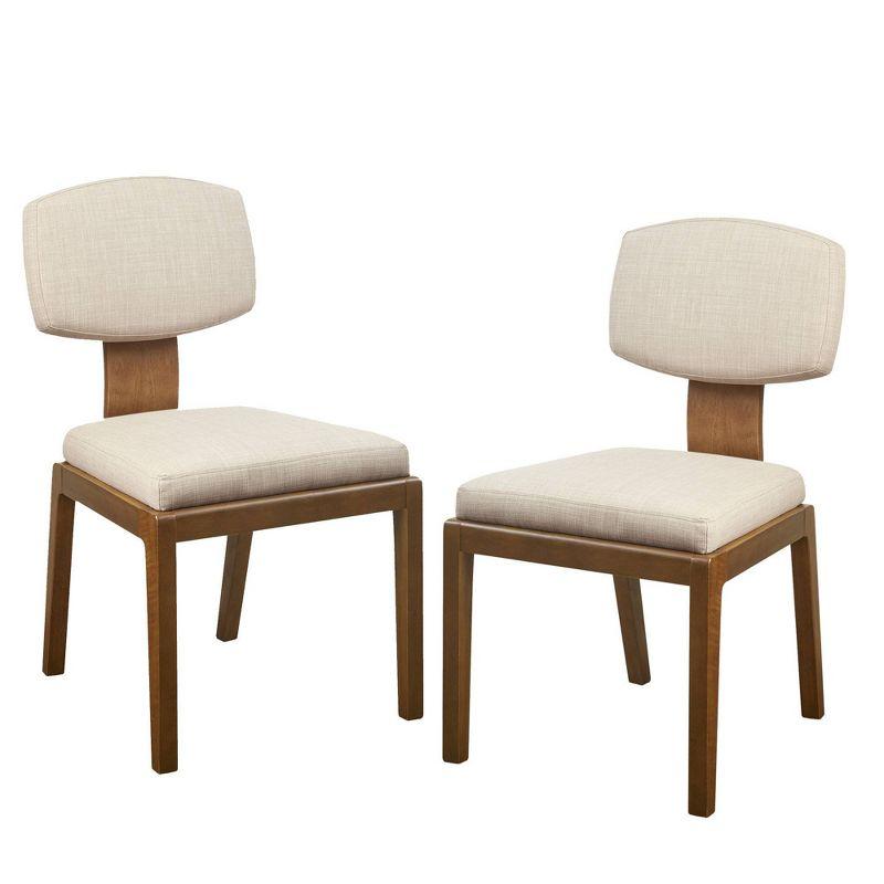 Tan Upholstered Armless Side Chair with Brown Wood Legs, Set of 2