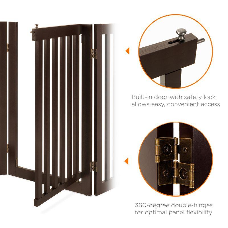 Best Choice Products 31.5in 3-Panel Freestanding Wooden Pet Gate w/ Walk Through Door, Adjustable Pen - Espresso