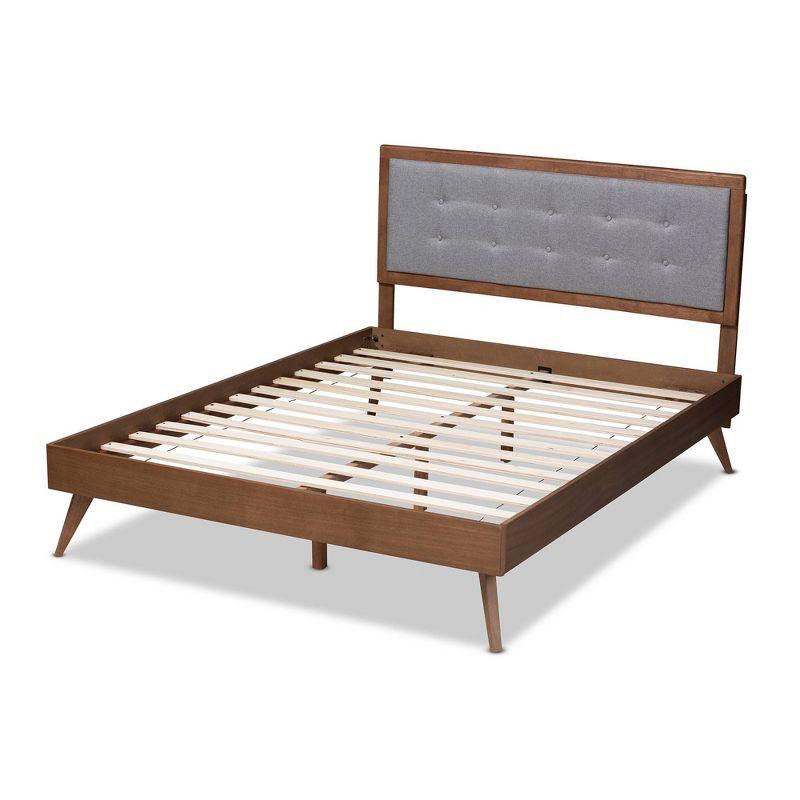 Queen Ines Walnut Finished Wood Platform Bed Gray - Baxton Studio: Mid-Century Design, Tapered Legs, No Box Spring Required