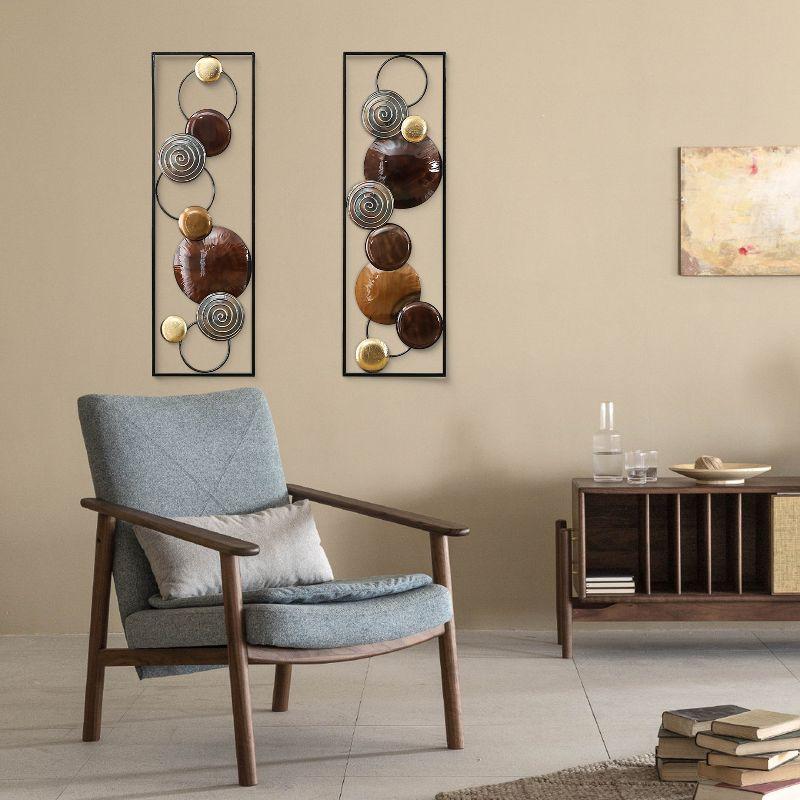 Mid-Century Modern 2-Piece Multicolor Metal Wall Sculpture Set