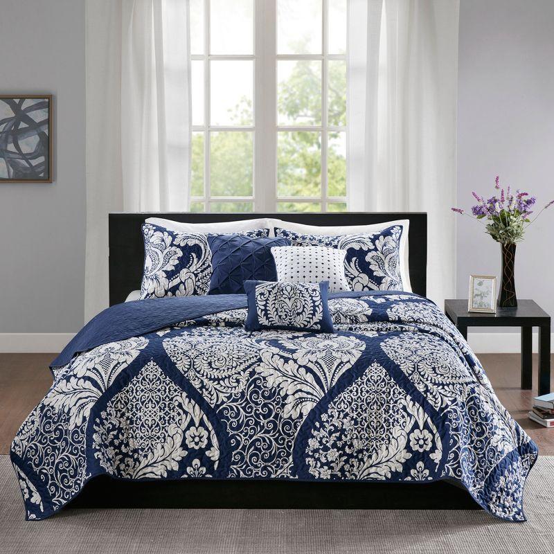 Indigo and White Cotton Reversible King Quilt Set