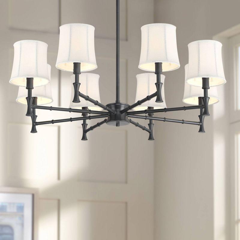 Franklin Iron Works Kenna Black Chandelier Lighting 28 1/4" Wide Modern White Drum Shade 8-Light Fixture for Dining Room House Foyer Kitchen Island