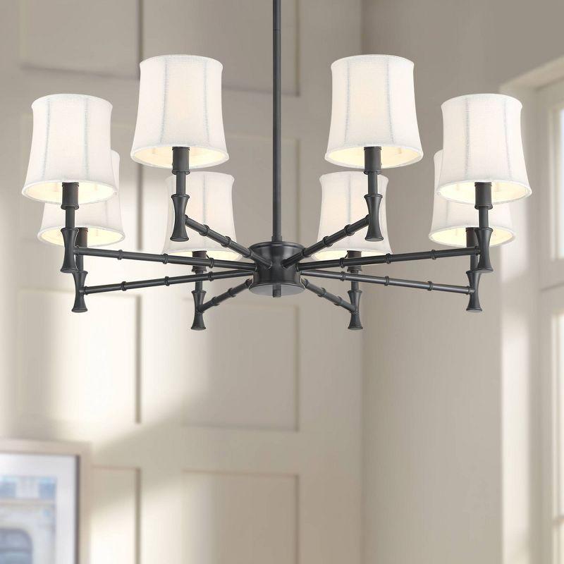 Franklin Iron Works Kenna Black Chandelier Lighting 28 1/4" Wide Modern White Drum Shade 8-Light Fixture for Dining Room House Foyer Kitchen Island