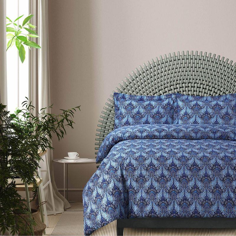 Sofi Paisley Printed Flannel Oversized Duvet Cover Set - Azores Home