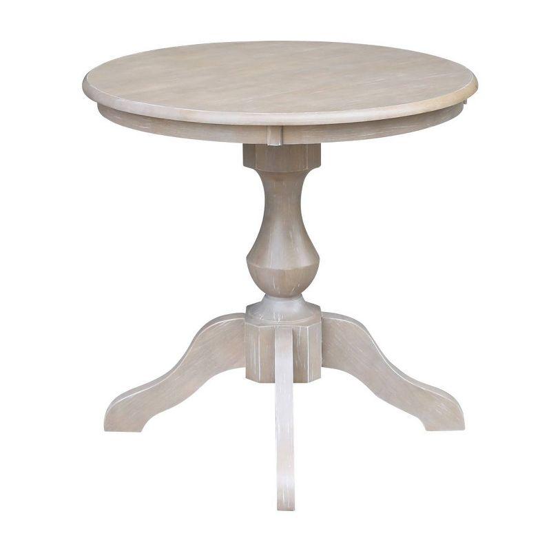 3pc Solid Wood 30"x30" Round Pedestal Dining Table and 2 Cafe Chairs Washed Gray Taupe - International Concepts