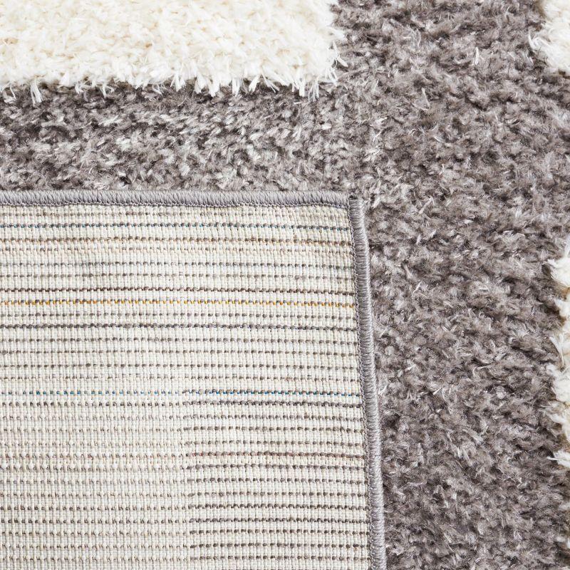 Gray and Ivory Geometric Shag Area Rug, 5'3" x 7'6"