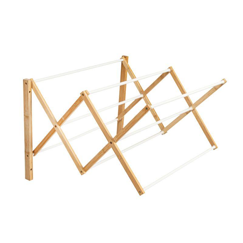 Bamboo and White Metal Wall Mount Extendable Drying Rack