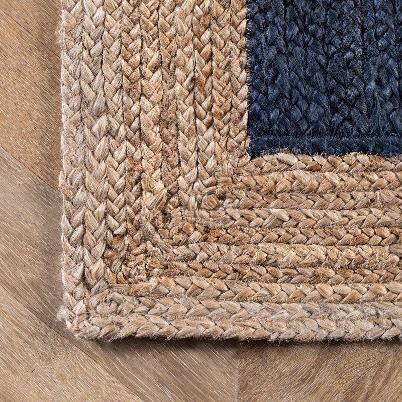 Braided Blue Jute Handmade Rectangular Easy-Care Rug