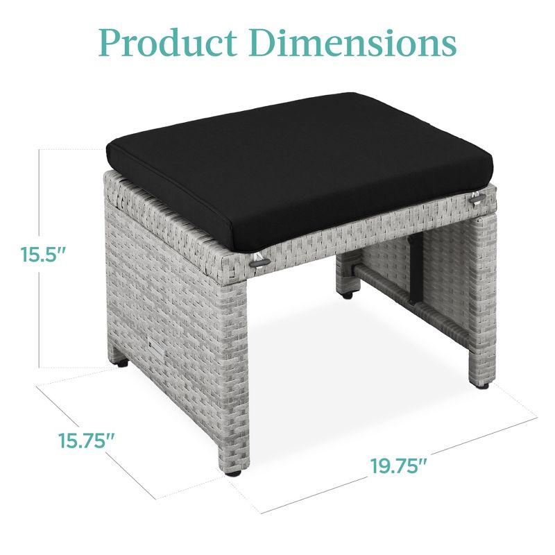 Best Choice Products Set of 2 Multipurpose Patio Wicker Ottomans w/ Removable Cushions - Gray/Black