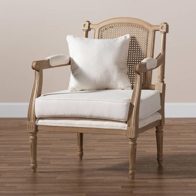 Clemence Upholstered Whitewashed Wood Accent Chair Ivory/Oak - Baxton Studio