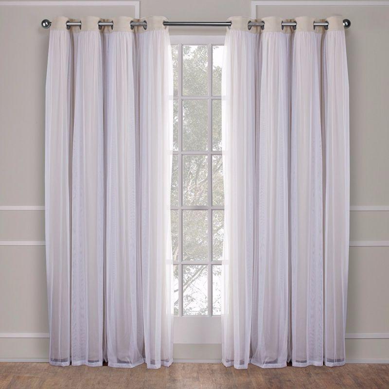 Set of 2 (63"x52") Caterina Layered Solid Blackout with Sheer Top Curtain Panels Sand - Exclusive Home: Thermal Insulated
