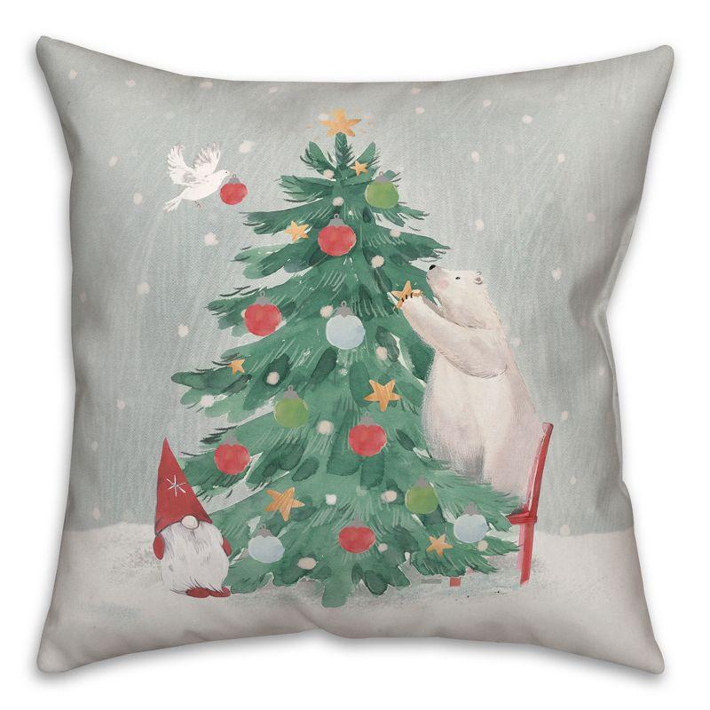 Festive Christmas Tree and Bear 18" Square Polyester Throw Pillow