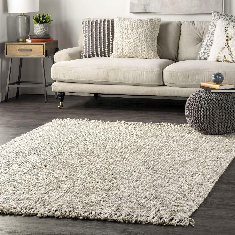 Nuloom 2x3 Daniela Jute Tassel Hand Woven Indoor Area Rug, Off White, Solid Chunky Farmhouse Design, Natural Fiber BedroomLiving Room