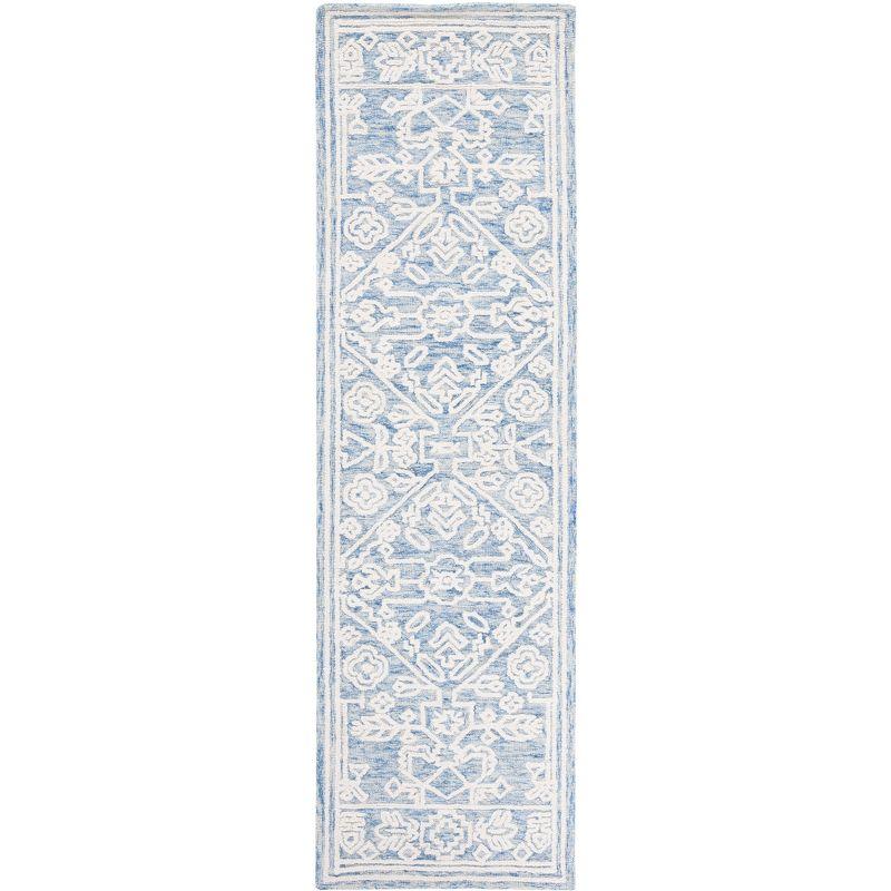 Elegant Country Floral Hand-Tufted Wool Rug - Blue Ivory, 27x7 in