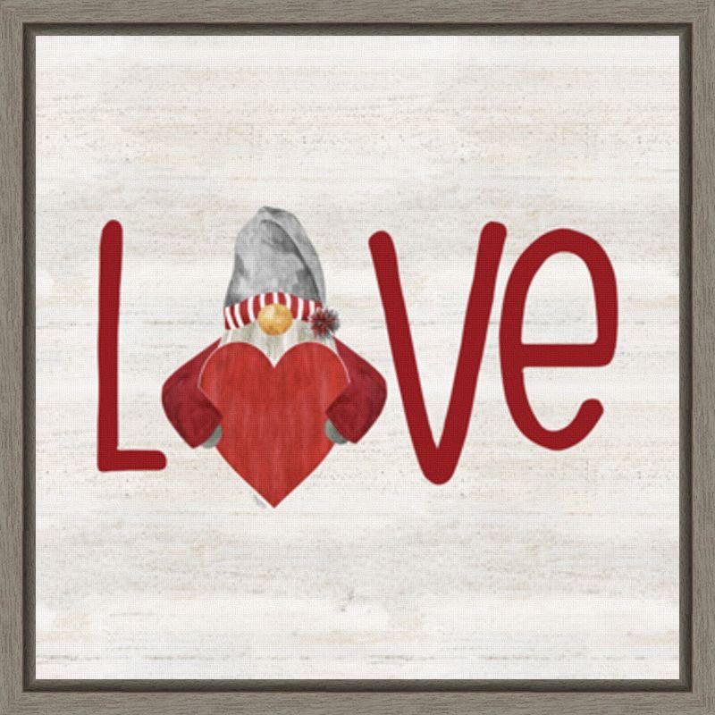 Love Typography Gnome Canvas Print in Red and Gray