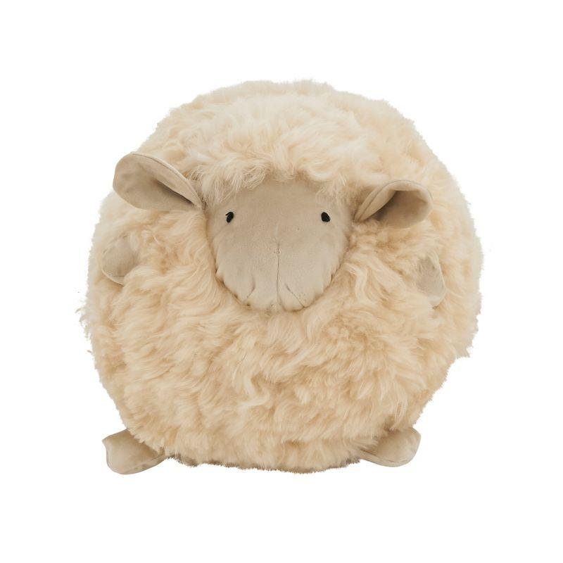 Round Beige Baby Lamb Plush Throw Pillow